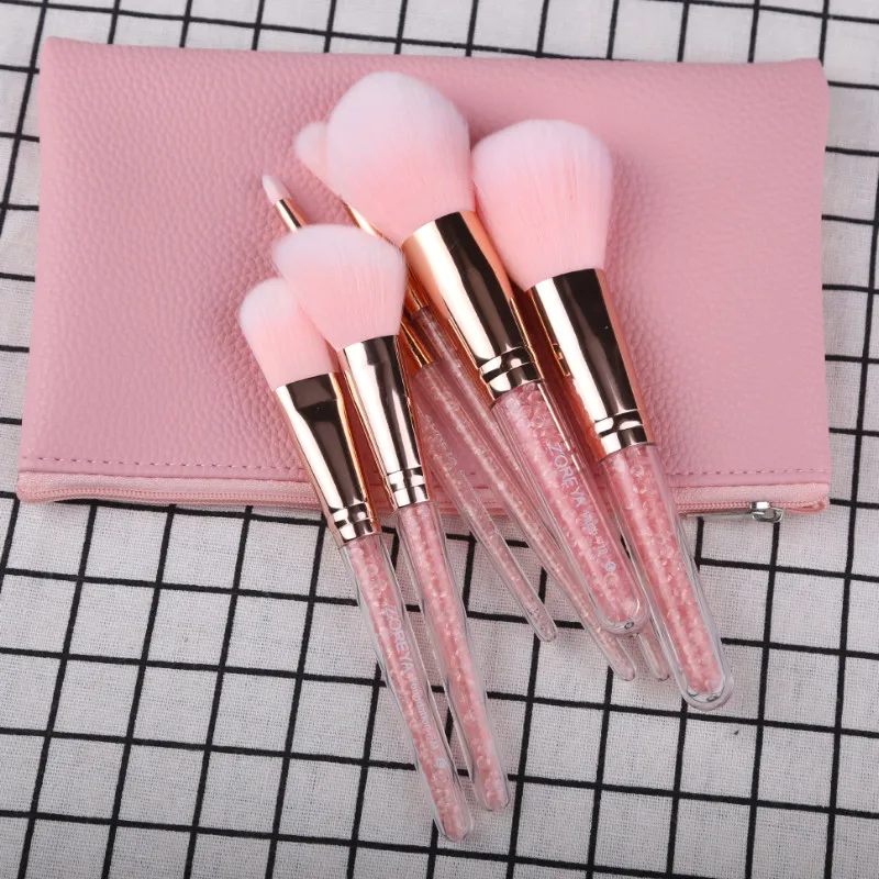 ZOREYA 8PCS Pink Crystal Makeup Brushes With Super Soft Synthetic Hair Foundation Blush Concealer Eye Brow Make Up Brush Set