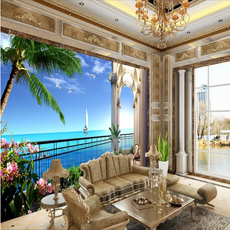 beibehang Mural Wallpaper White Window Blue Sky Sunflower 3D Background Wall papel de parede wallpaper for walls 3 D
