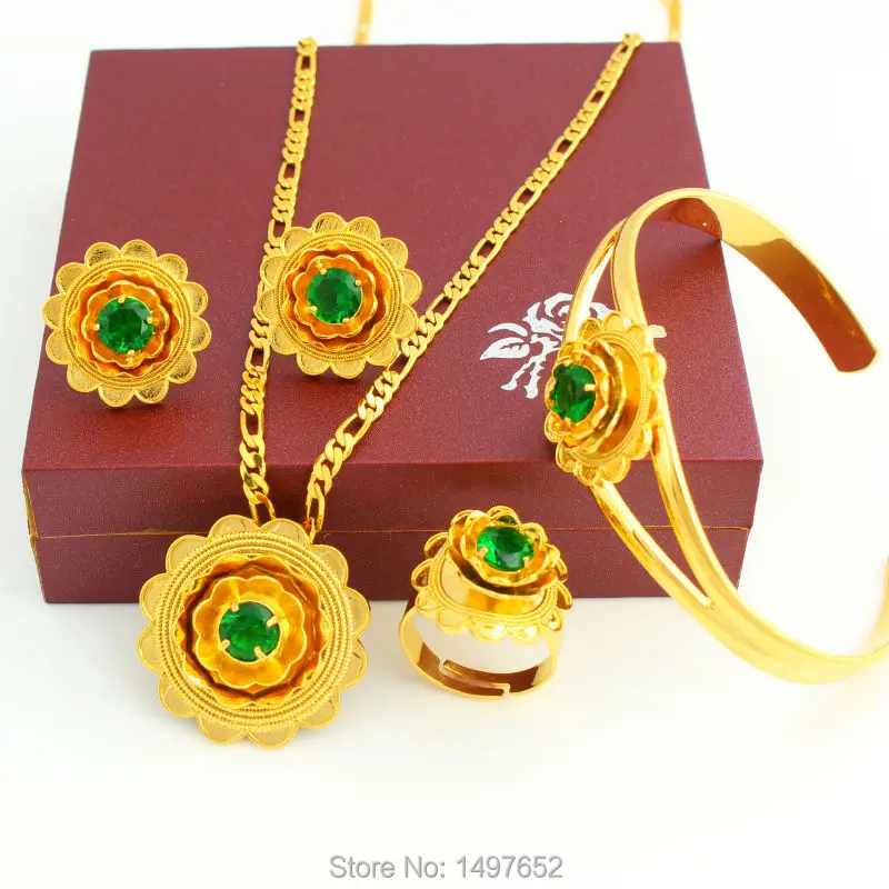 Adixyn New Ethiopian Beautiful Flowers set Jewelry 24k Gold Color Crystal African Eritrea Women Wedding Jewelry Set