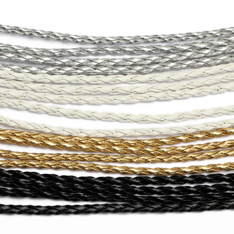 

REGELIN 5meter 3mm black/white Braided PU Leather Bracelet Findings Round Leather Cord String Rope DIY Necklace Bracelet Making