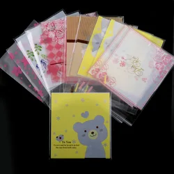 10x10+3cm 50PCS Flower Bear Bow Plastic Bag Wedding Birthday Cookie Candy Gift Packaging Bags OPP Self Adhesive Party Favors