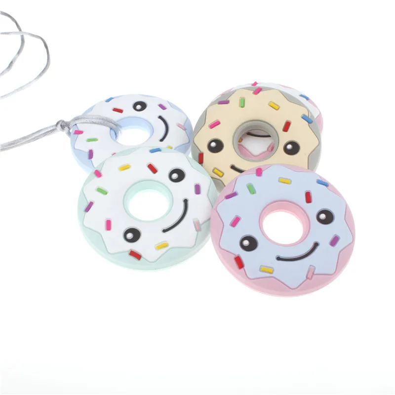 10PC Silicone Cartoon Smile Donut Baby Teether Necklace Pendant Food Grade Baby Pacifiers Chain Accessories Color Clear