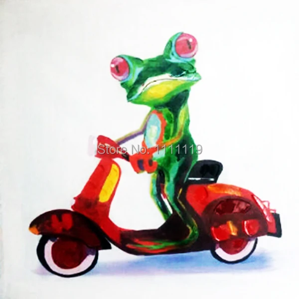 

New Painting Handmade Cheap Modern Cool Frog Ride Motorcycle Paintings On Canvas Abstract Animals For Room Decor Oil Painting