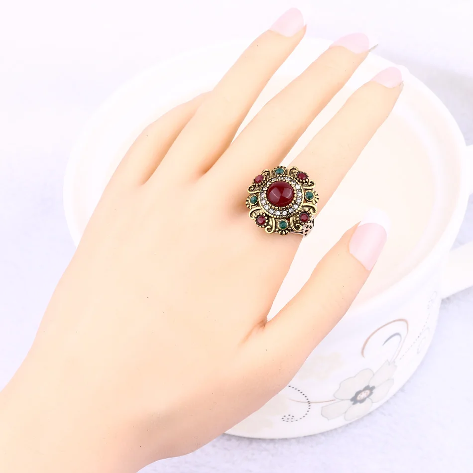 2018 New Arrival Unique Vintage Wedding Ring Turkey Crystal Jewelry Big Rings For Women Lnlay Resin Accessories