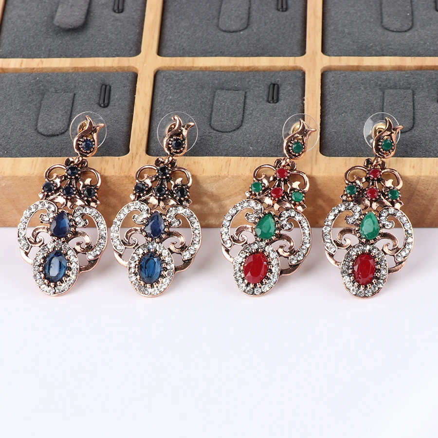 Wbmqda High Quality Boho Red Restin Crystal Antique Gold Drop Earrings Jewelry Gifts For Women Free Shipping