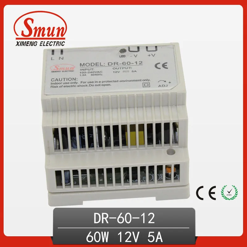 60W 12V 5A Single Output AC-DC Indoor Din Rail Switching Mode Power Supply DR-60-12