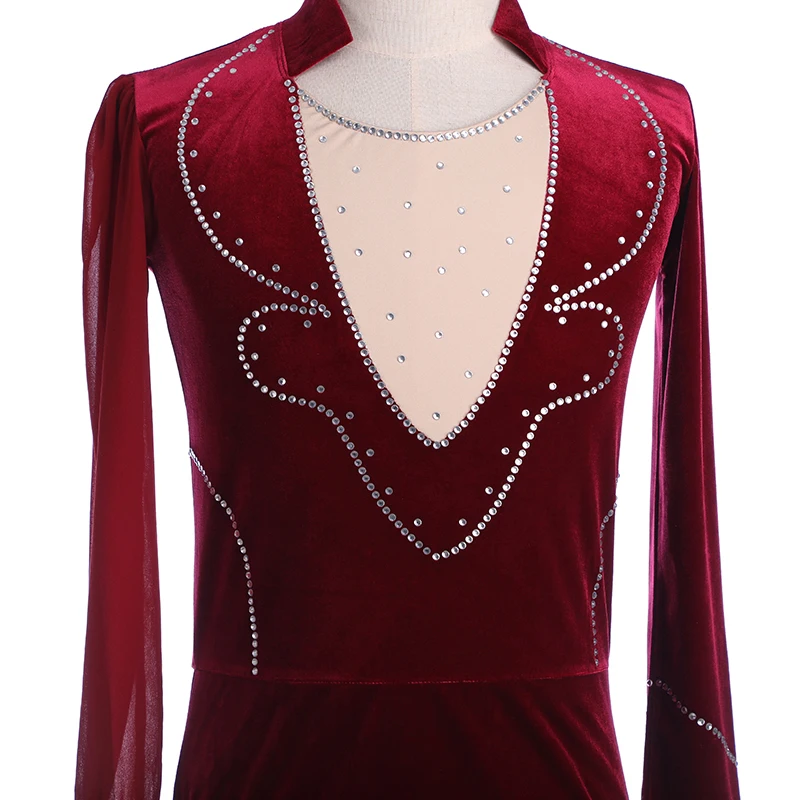 Figure Skating Competition Training Boys Show Leotard Children\'s Gymnastics Wine Red Velvet Performance Costume