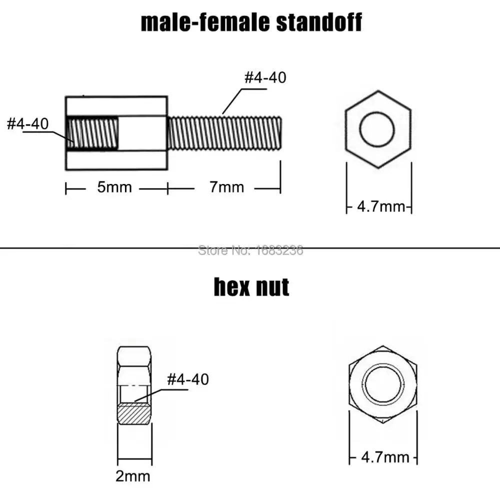 HZYUEGOU 25 Stück Messing # 4-40x5+7 M-F Stehbolzen mit Innensechskant, Abstandshalter, Schraube, Bolzen, Jackschraube, Mutter für Motherboard VGA DB9 DVI COM Port – Detail 1