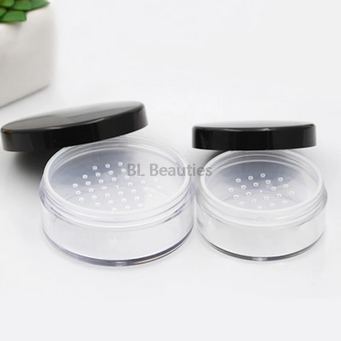 

500pcs/lot 30g 50g Empty Plastic Loose Powder Jars With Black Sifter Clear Cosmetic Jar Packaging Free Shipping