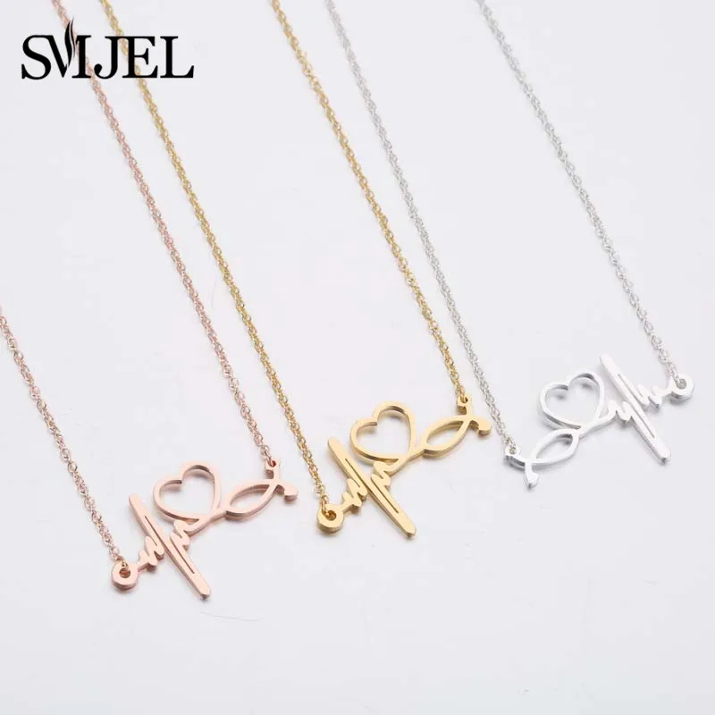 SMJEL Stainless Steel Stethoscope Heart Necklaces Women Doctor Nurse Medical Jewelry ECG Wave Charm Necklace Collier Femme