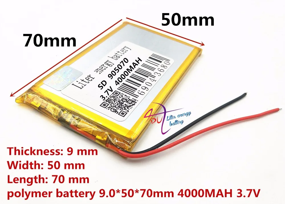 best battery brand 3.7V,4000mAH 905070 polymer lithium ion / Li-ion battery for model aircraft,GPS,mp3,mp4,cell phone,speaker,bl