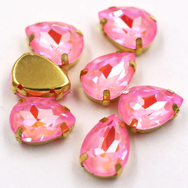 New Teardrop shape Light rose Mocha fluorescence Glass Crystal sewing claws flatback rhinestones for clothing/hair clip/brooch
