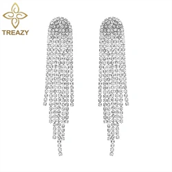 TREAZY NEW Rhinestone Wedding Drop Earrings for Women Silver Color Crystal Bridal Long Tassel Hanging Earring Night Club Jewelry