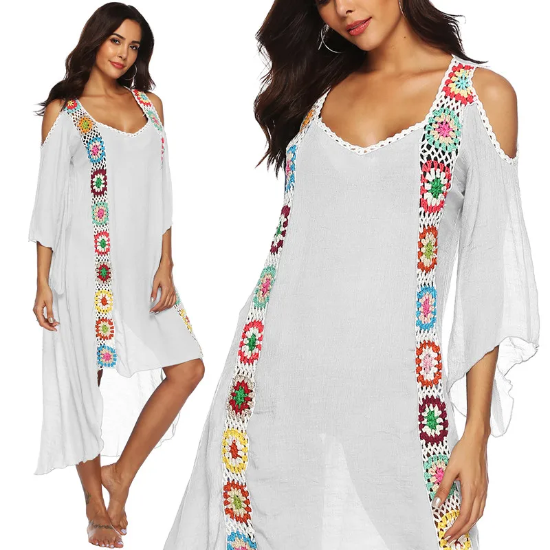 Big Size Beach Cover Up Crochet Maxi Dress Swimwear Robe Cover-ups For Women Ups White Pareo Suit Swim Wear xxl Beachwear 2025