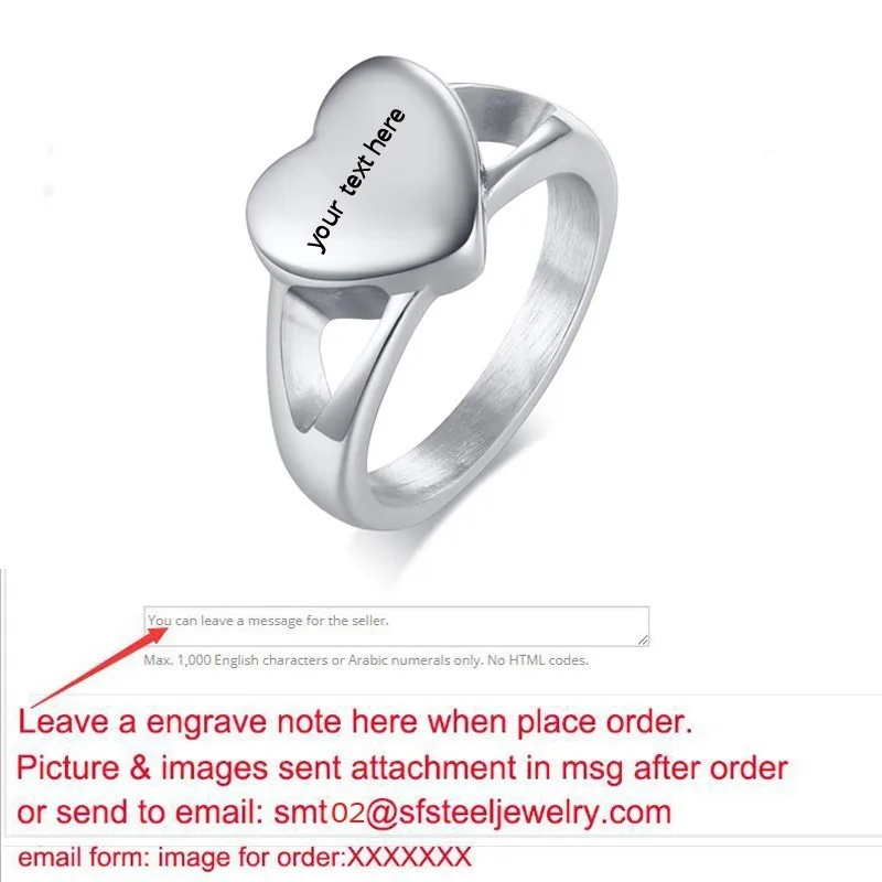 Women\'s Stainless Steel silver color Ring Heart Design Personalized Cremation Ash Urn Name Logo Brands Jewelry