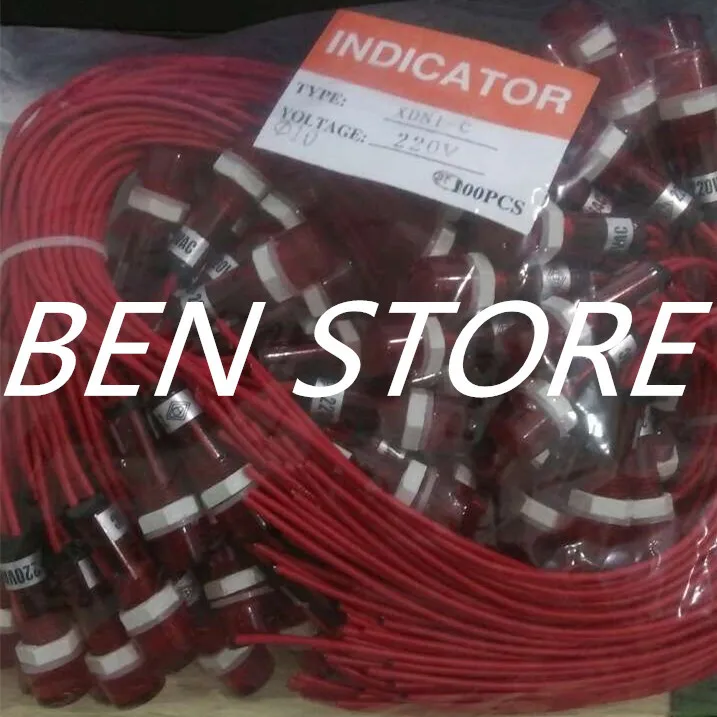 

100Pcs AC220V 380V 24VDC Neon Indicator Pilot Signal Lamp Red Green Light w 7.9" Long Cable 10mm thread XDN1-C