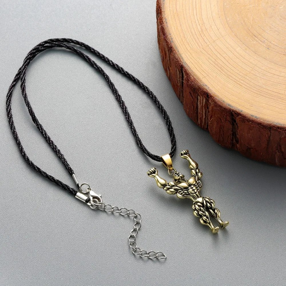 Kinitial Fitness Necklace Men Muscle Bodybuilder Pendants Necklaces Vintage Charm Choker Jewelry for Men Fashion Bijoux