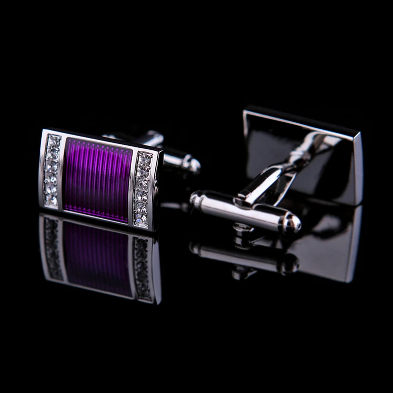 KFLK jewelry shirt cufflinks for mens Brand Crystal Purple Cuff links Wholesale Luxury Wedding Button High Quality guests