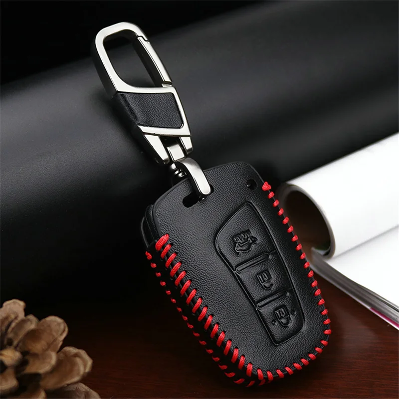 2017 New Leather Car Key chain Key Case Cover For Hyundai Santa Fe Accent IX35 I30 Creat Solaris Tucson Key Ring Car Accessories