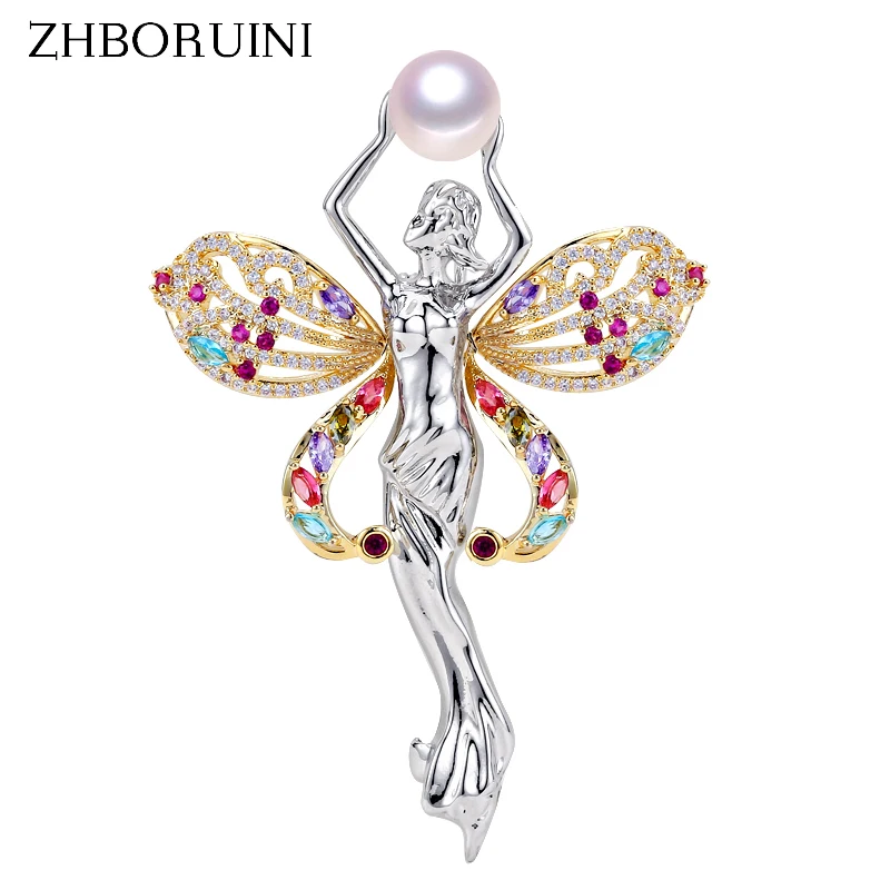 ZHBORUINI Fine Jewelry Natural Freshwater Pearl Brooch Non Fading Angel Brooch Pins Pearl Jewelry Women Italian Technology Gift