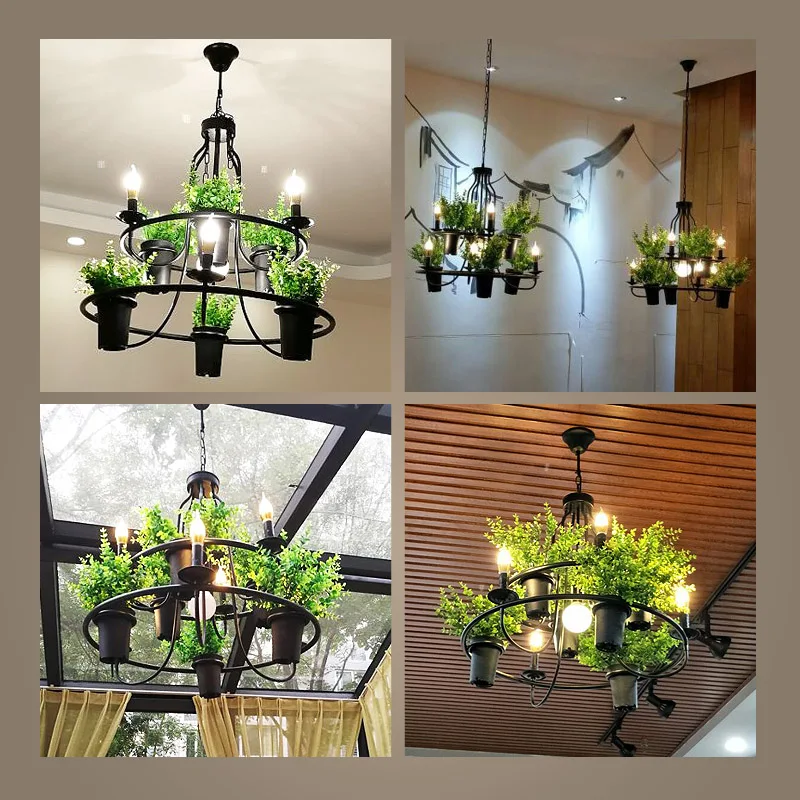 Vintage lamp Plant Flowerpot 4/7 Head Iron Pendant Lamp Art E14 Light Creative Restaurant Cafe Bar Personalized Pendant Lamp