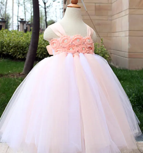 Flower Girl Dress Blush Peach and White Tutu Dress Baby Toddler Birthday Tulle Tutu Dress Peach Flower Girl Wedding Dress