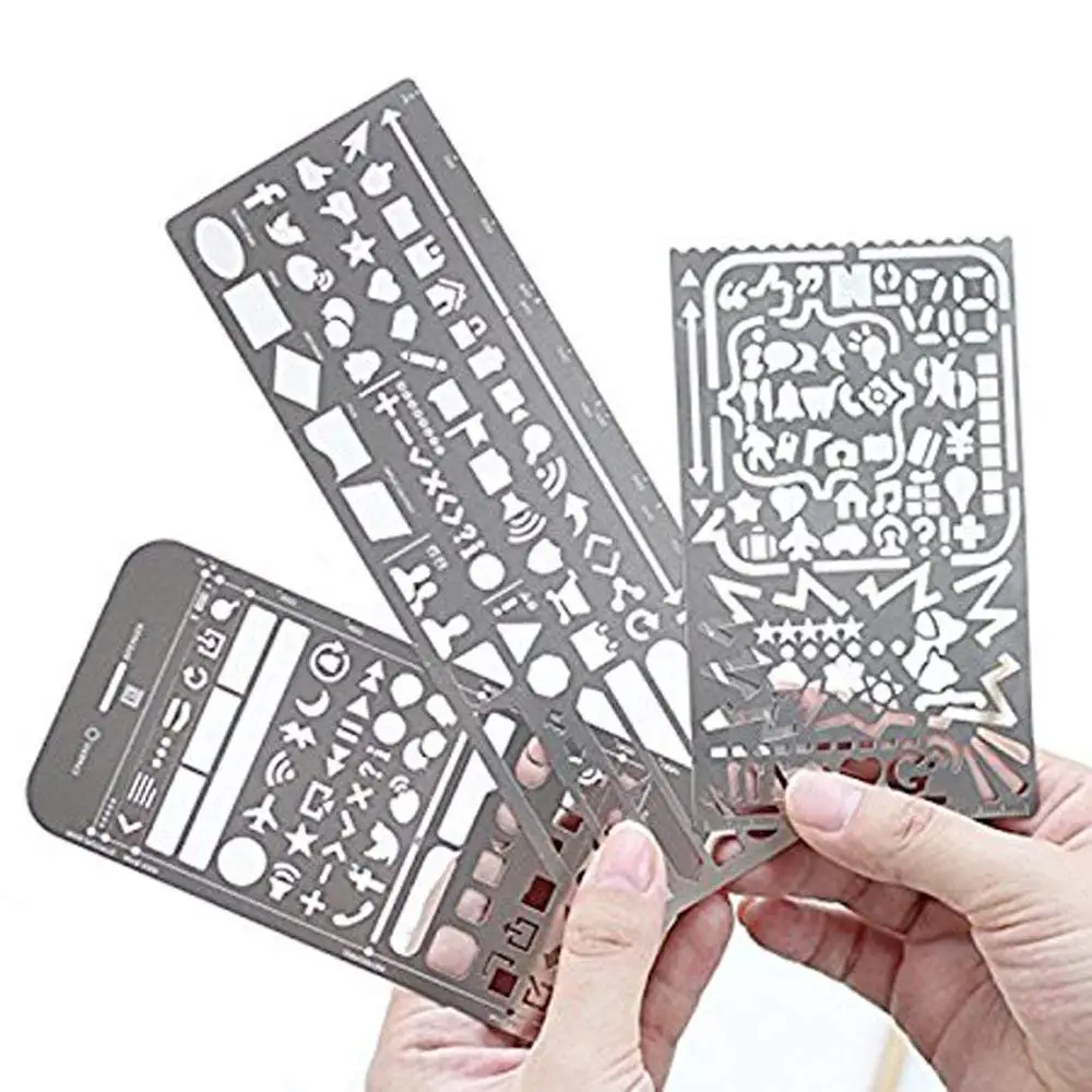 3 In 1 Stainless Steel Drawing Painting Stencils included Web UI/IOS Stencils for Scrapbooking, Card and Craft Projects