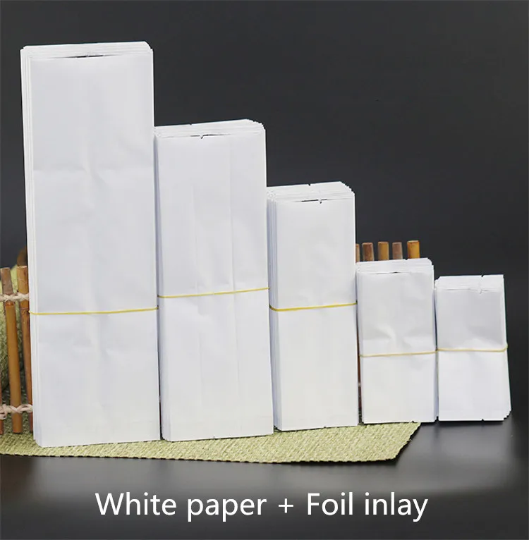 100PCS Open Top White Kraft Paper Side Gussets Bag DIY Snack Coffee Beans Tea Spice Matcha Cocoa Heat Sealing Storage Pouches