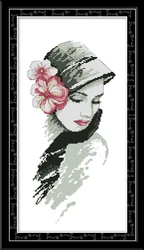 Pretty girl with flowers cross stitch kit aida 14ct 11ct count print canvas cross stitches   needlework embroidery DIY handmade