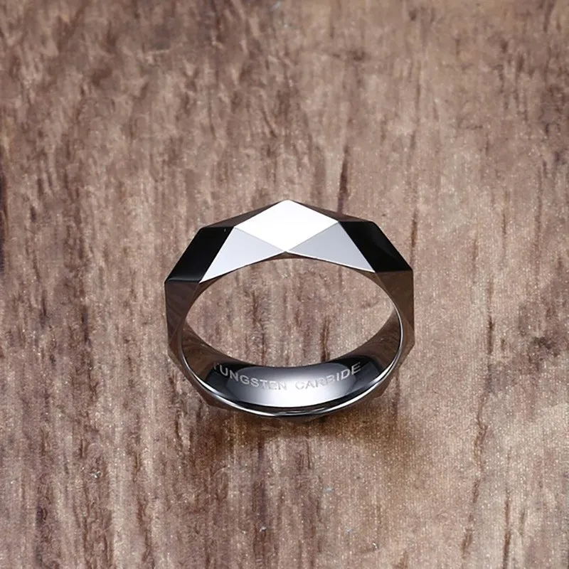 Tungsten Carbide Silver Color Multi-Faceted Prism Rhombus Cut Spinner 6mm Wedding Ring for Men