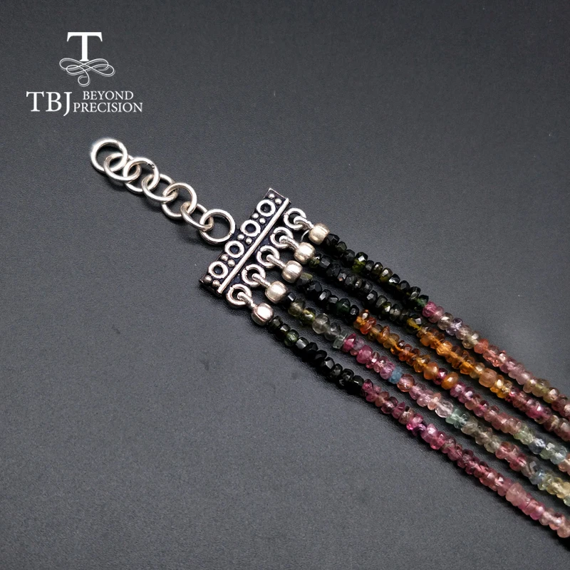 TBJ ,100% Natural fancy color tourmaline gemstone bead necklace with 925 silver clasp,luxury big size \