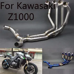 エキゾーストサイレンサー,カワサキモーターサイクル用フロントチューブ,改造,ステンレス,完全なシステム,青と銀,2010-2021,z1000