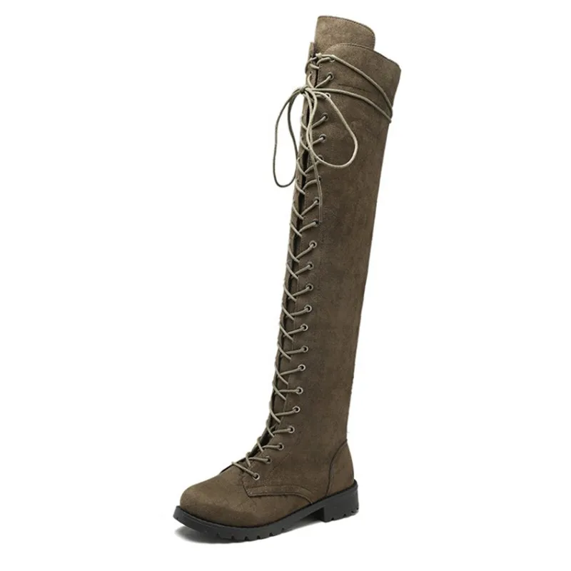 COOTELILI Thigh High Boots Lace-Up Women Shoes Over The Knee Boots Flat Long Boots Ladies Rubber Boots Women Shoes 35-43