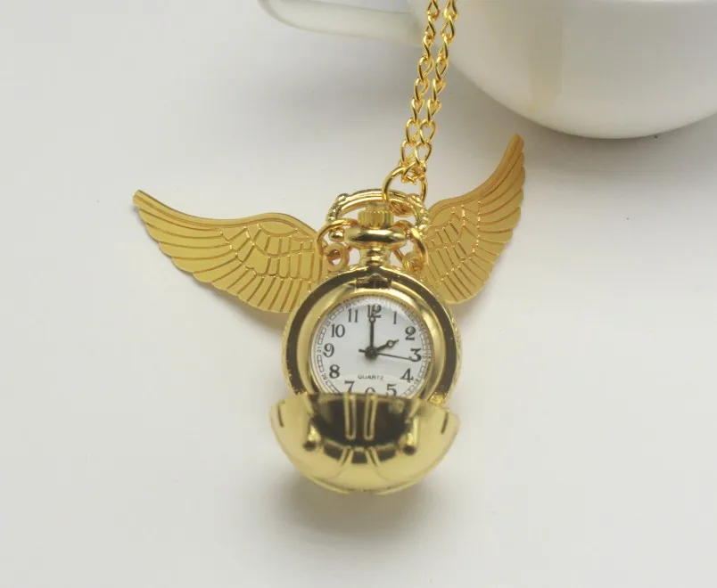 Flying Ball Snitch Pocket Watch Wings Pocket Watches Chains Necklace Pendent Watch for Men Boys Relogio De Bolso Gift