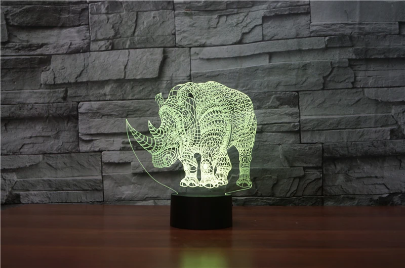 3D ночник Ainmal rhinoceros, светодиодный светильник с питанием от USB или аккумулятора, ночник для спальни, 7 цветов, прикроватная лампа, украшение, отличная идея для подарка