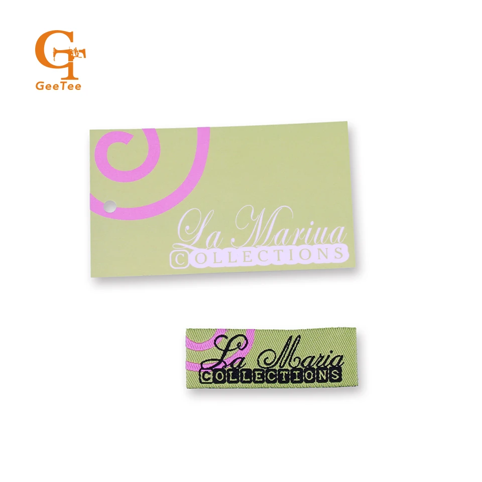 custom logo clothing woven labels and paper price tags, 1000 sets,Brand name logo Bags/shoes garment label and tag for clothes