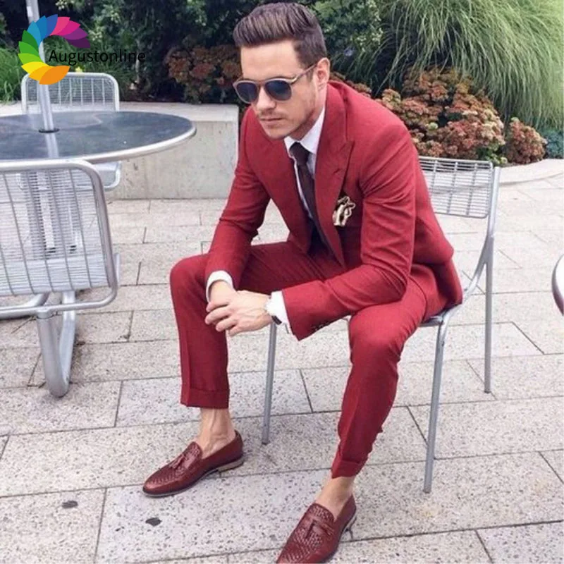 

Red Wine Slim Fit Wedding Men Suits Groom Tuxedos 2 Pieces (Jacket+Pants) Bridegroom Suits Best Man Prom Wear