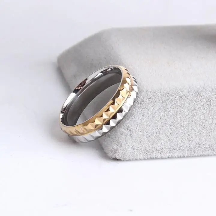 6mm Gold Color Gear Punk Stainless Steel Finger Rings for Women Men Wholesale Lots