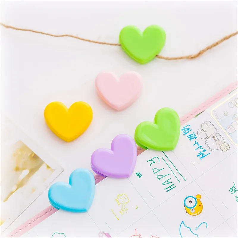 Candy Color Plastic Heart Clips para Photo Wall, pasta decorativa para casa, escritório, material escolar, papelaria estudantil, Bookends, moda, 5pcs