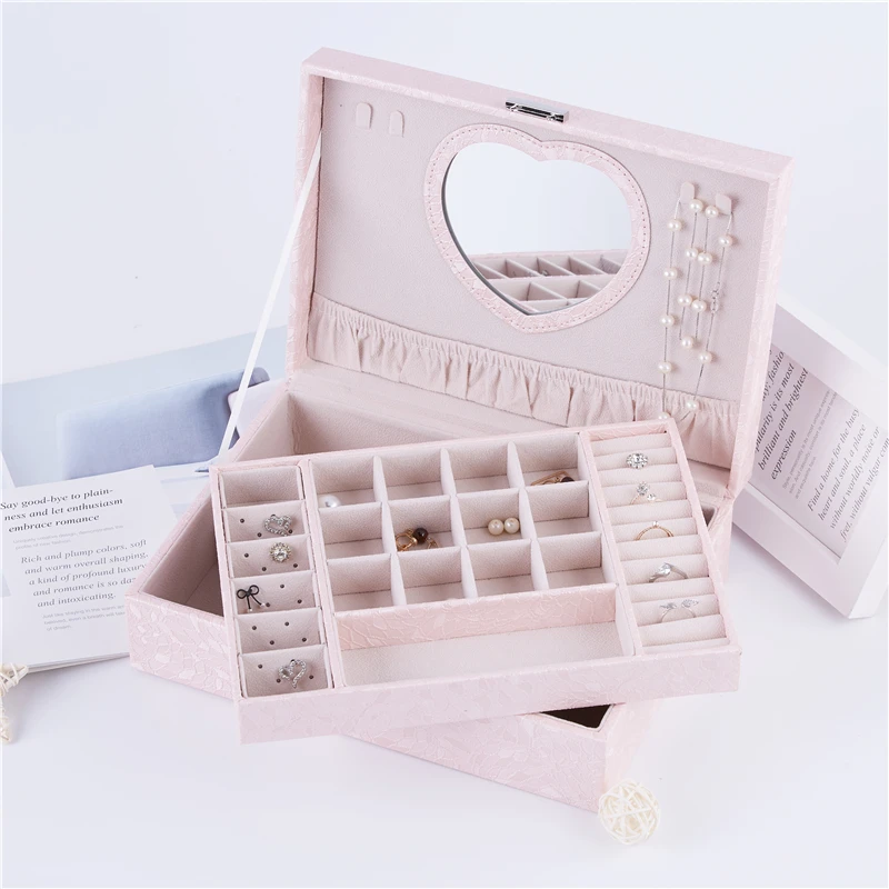 

260*185*80mm,Creative lock jewelry storage box, ring earrings necklace storage box, double jewellery cosmetic case