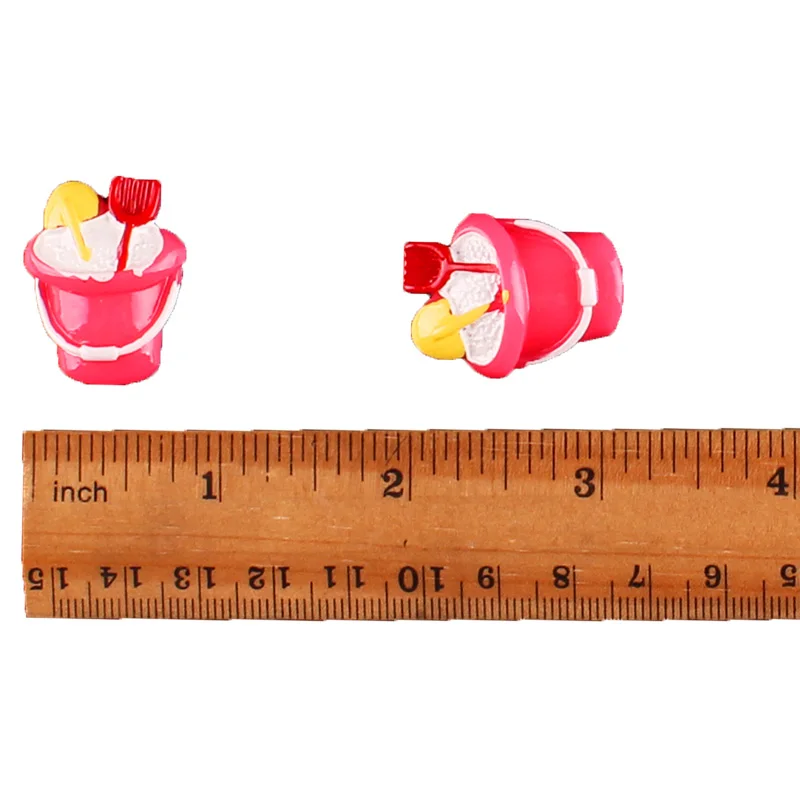 50pcs Summer Beach Hot Pink Sand Bucket Resin Scrapbooking Hair Bow Clip Center Crafts Embellishment Charms Cabachons