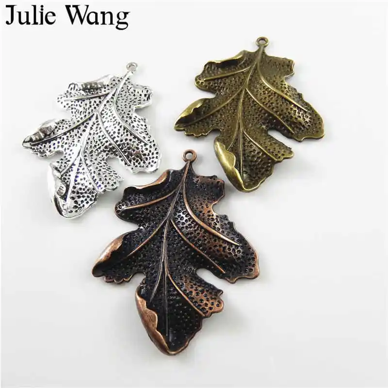 Julie Wang 3PCS Alloy 3 Antique Colors Big Leaves Charms Necklace Pendant Suspension Jewelry Making Findings DIY Accessories