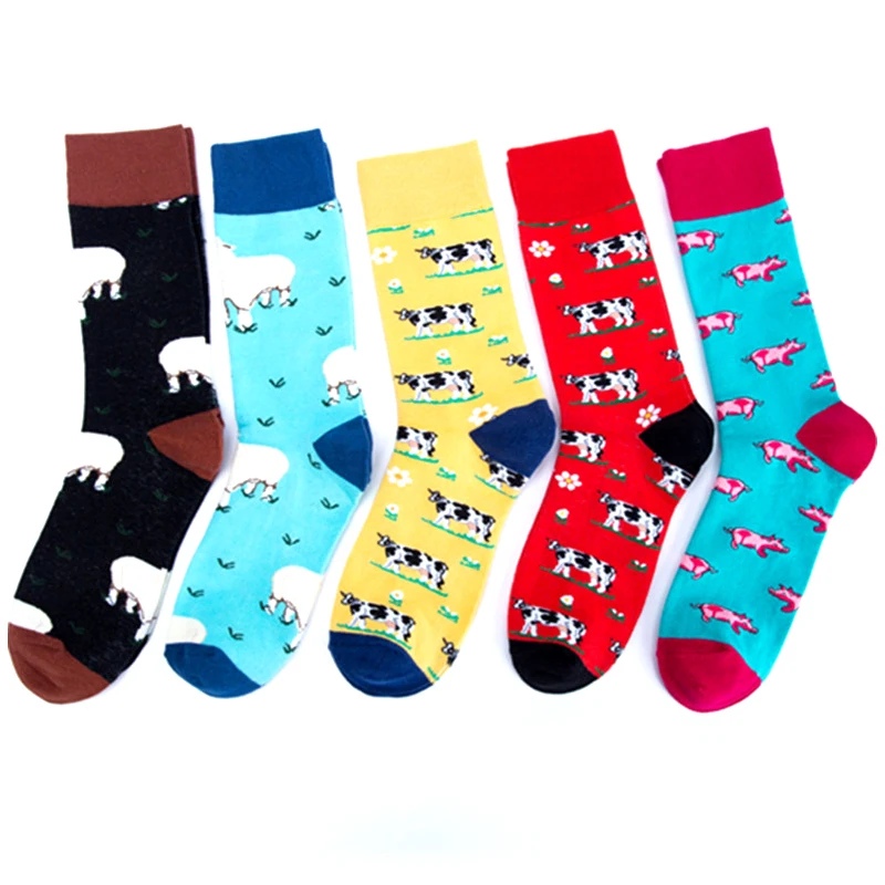 2018 Farm Animal Sheep Cow Pig Premium Funky Men Women Socks Happy Short Bamboo Male Cotton Pop Crazy Female Trekking Socks