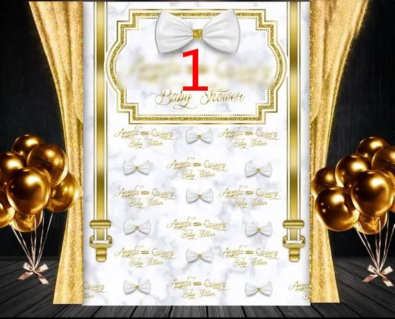 Custom White And Gold Bow Tie Baby Shower backdrop  High quality Computer print party photography backgrounds