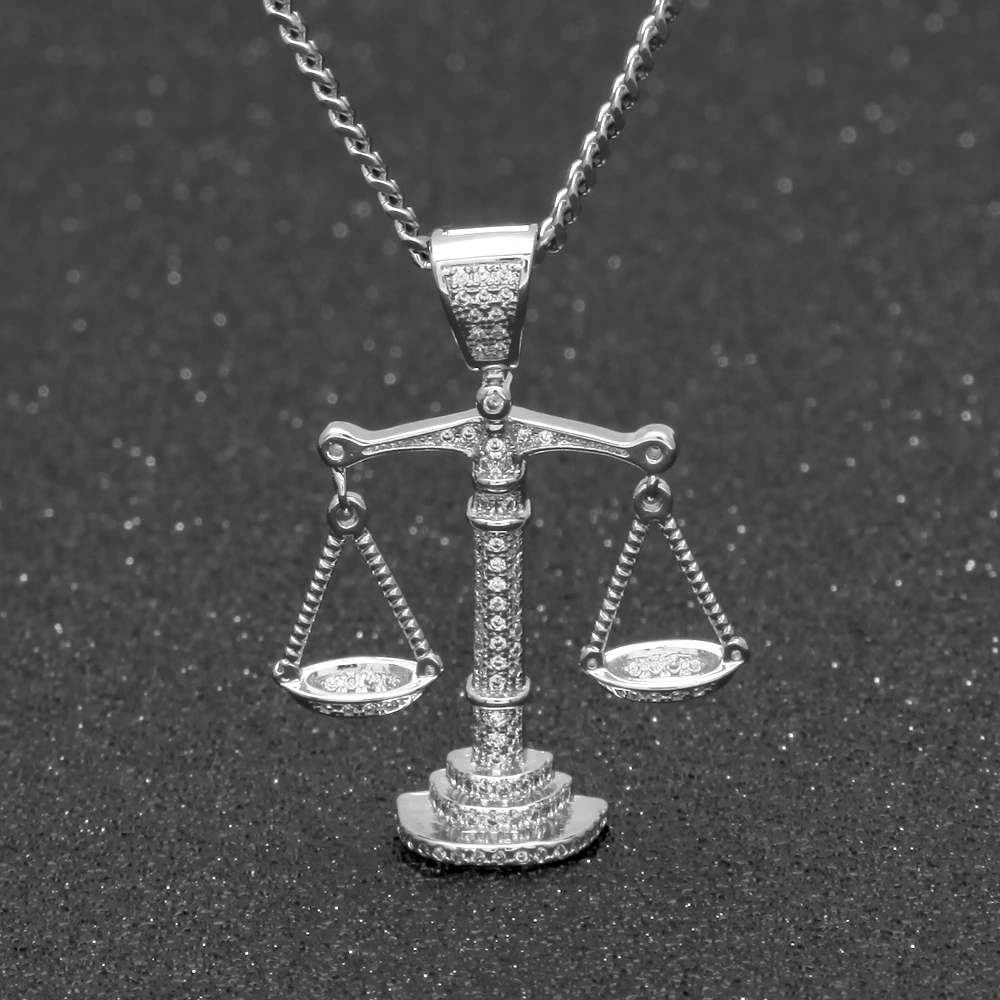 Retro Libra Design Mens Fashion Jewelry Full Cubic Zirconia Pendant Vintage Astrology Pendant Jewelry With Luxury Clasp