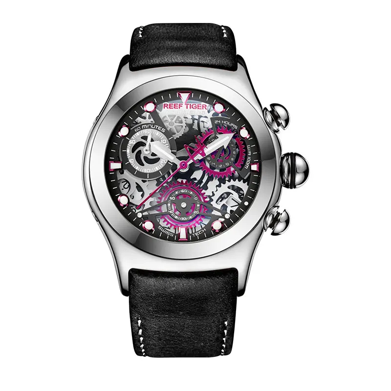 Men's Reef Tiger RT Skeleton Sport Watch Rose Gold Luminous Quartz