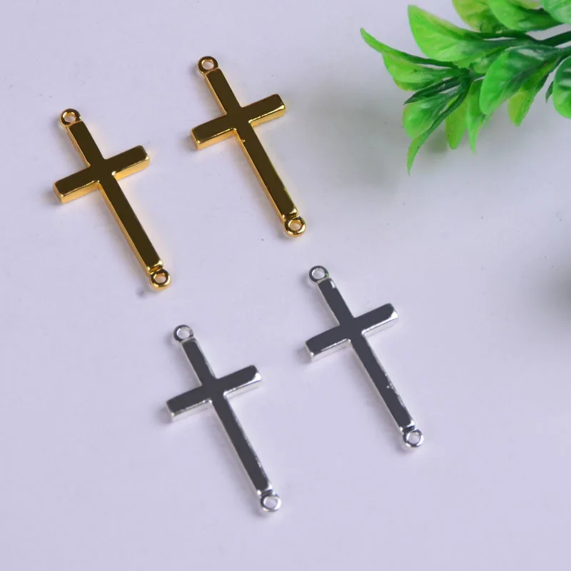 29*13mm 50pcs Copper Material Silver color simple cross charms with two hole for necklaces connector Pendant for DIY Jewelry