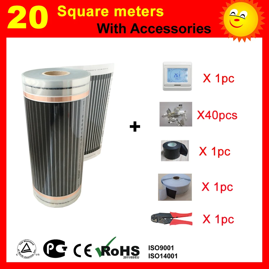 

TF Electric Heating Film 20 SQ with thermostat and accessories , AC220V infrared heater for house warming