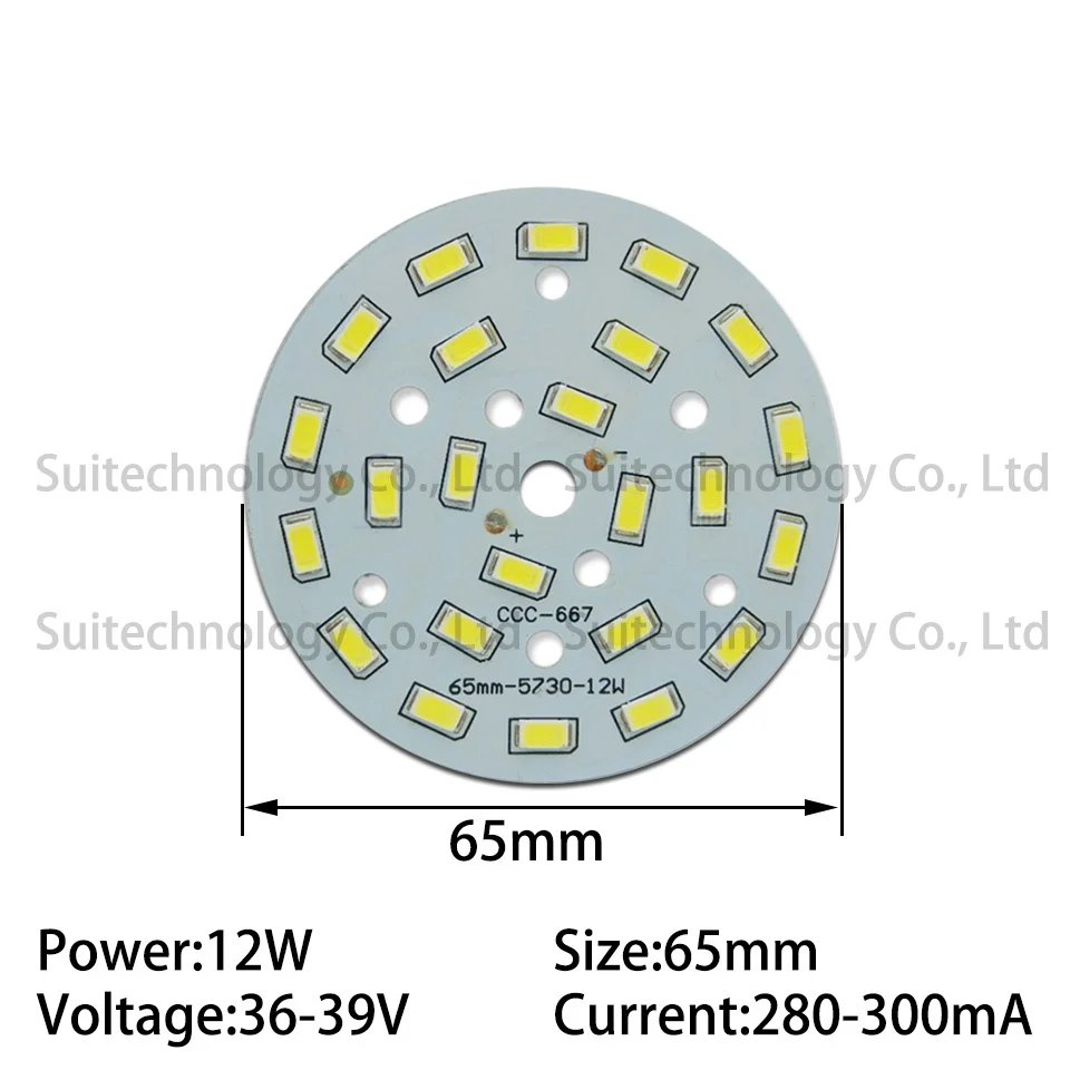 5pcs Brightness SMD Light Board 12W SMD5730 LED Lamp Panel 65mm For Ceiling PCB With LED Aluminum plate base with SMD chip