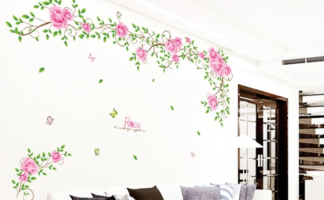 Landscape Photo Wall To Stick Decals Sitting Room Tv Setting Of Bedroom The Head A Bed Decorative Stickers Romance Rose Vine